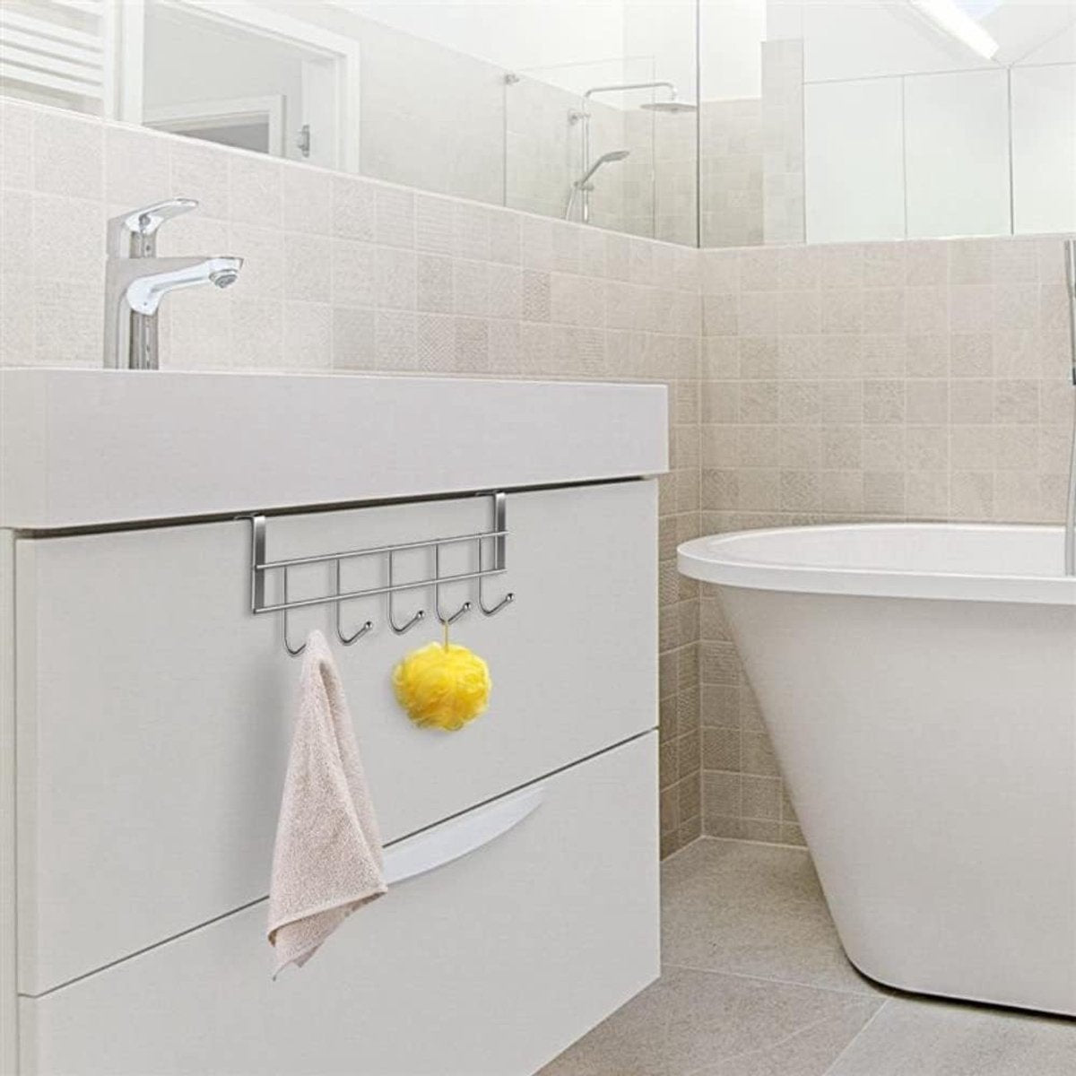 Door Coat Rack with 5 Hooks - Coat Rack on the Door - Clothes Rack - Towel Holder on the Door - For Clothes, Coats, Towels or Other Accessories - Hanging - Iron - Silver - 23.5*8.5*2.5 cm - Image 4