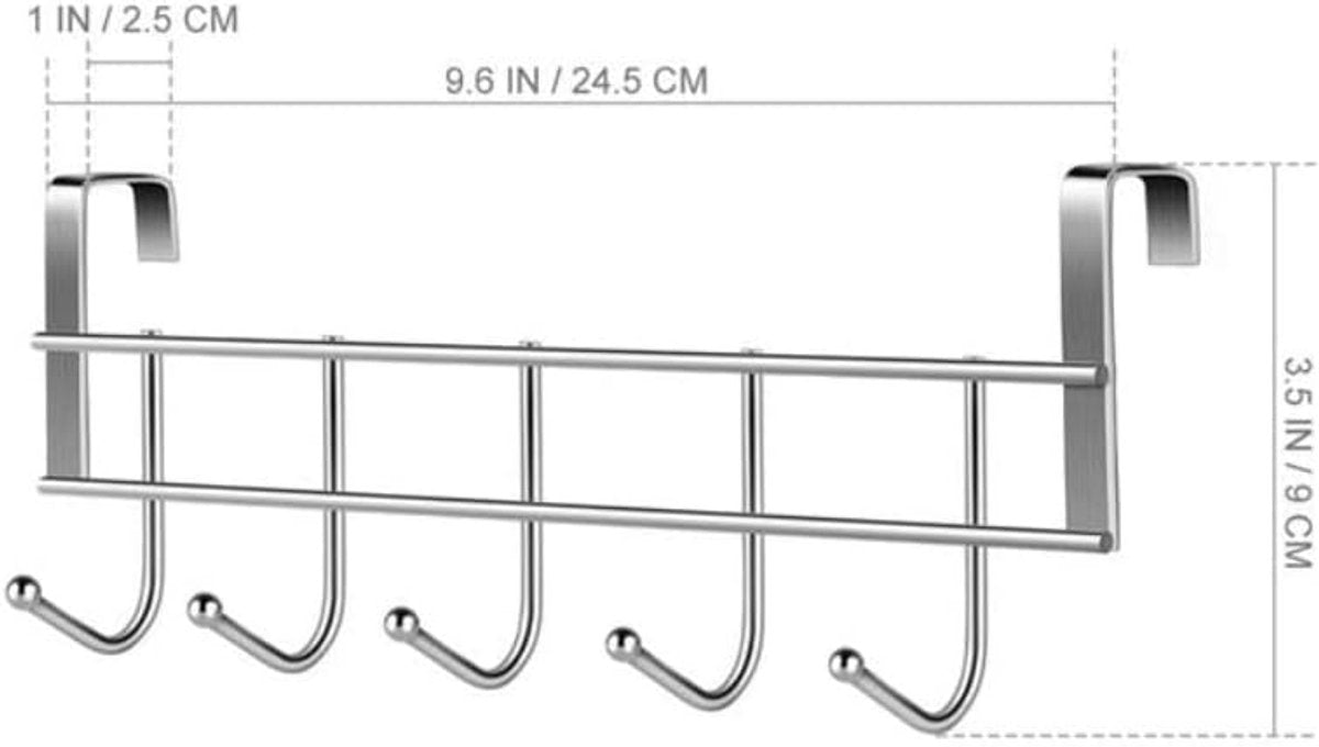 Door Coat Rack with 5 Hooks - Coat Rack on the Door - Clothes Rack - Towel Holder on the Door - For Clothes, Coats, Towels or Other Accessories - Hanging - Iron - Silver - 23.5*8.5*2.5 cm - Image 5