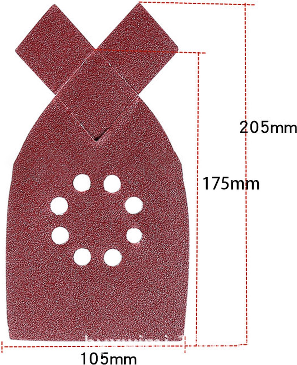 50 pieces - sandpaper - P40/60/80/100/120 grit - grit sandpaper for multi-sander - For wood and metal - 205*175*105MM (205mm at the tip of the ear) - self-adhesive - hook and loop - 8-hole sanding pads - sanders - Image 2