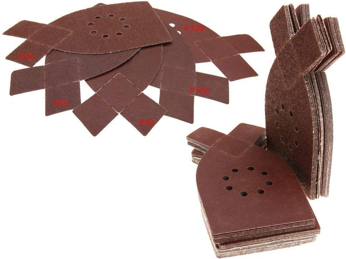 50 pieces - sandpaper - P40/60/80/100/120 grit - grit sandpaper for multi-sander - For wood and metal - 205*175*105MM (205mm at the tip of the ear) - self-adhesive - hook and loop - 8-hole sanding pads - sanders - Image 3