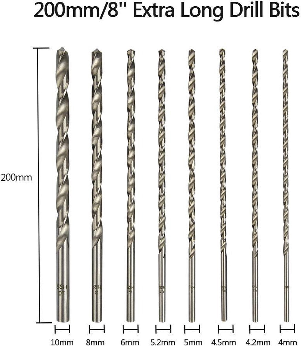 8 pieces twist drills HSS long wood twist drill set - diameters 4 mm 42 mm 45 mm 5 mm 52 mm 6 mm 8 mm 10 mm - Image 4