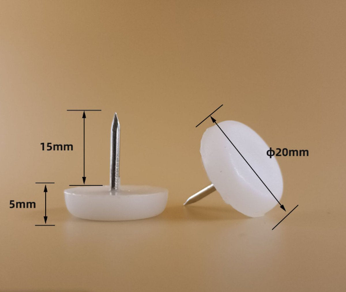 50 pieces - Chair leg protectors - Floor gliders - Floor protector - Chair leg protectors - Furniture gliders - with nail - 20mm - for table chair legs - white - plastic - Round - Floor and furniture protection - Chair parts - Anti-scratch - Image 3