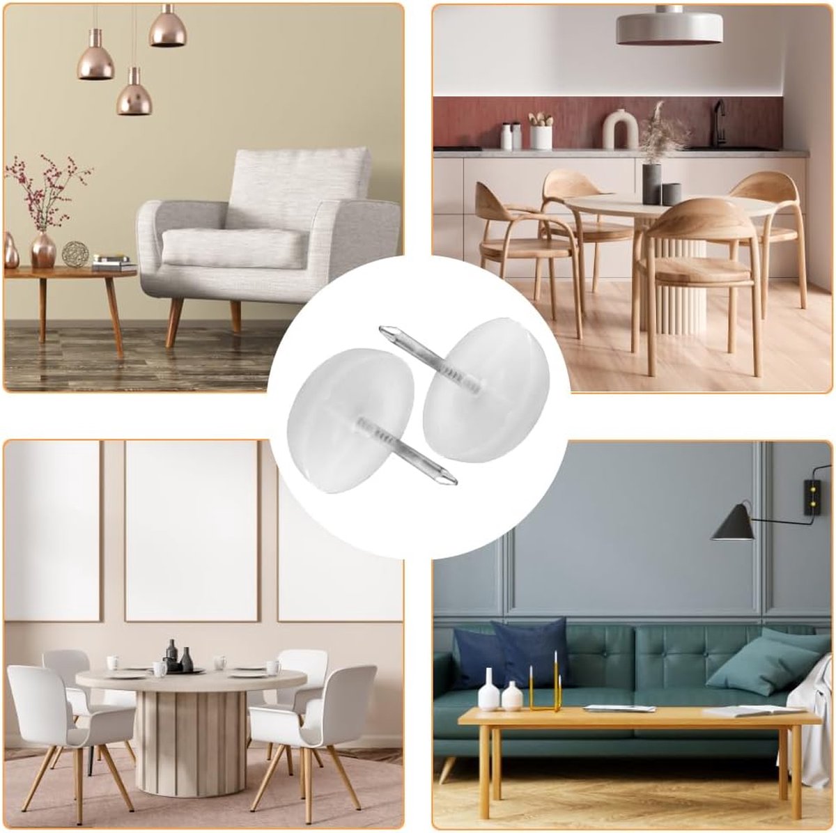 50 pieces - Chair leg protectors - Floor gliders - Floor protector - Chair leg protectors - Furniture gliders - with nail - 20mm - for table chair legs - white - plastic - Round - Floor and furniture protection - Chair parts - Anti-scratch - Image 4