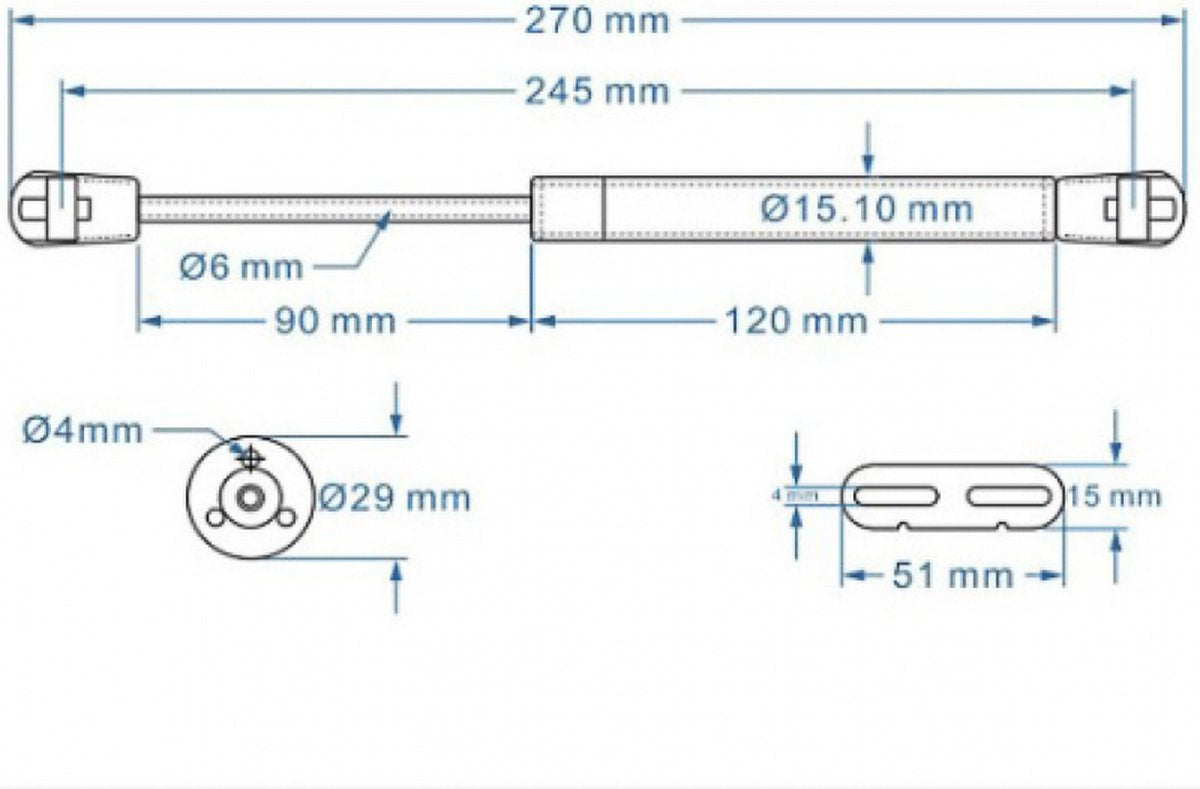 2 pieces - Gas spring for flap - Softclose Door fitting - 100N - steel - Telescopic cabinet door gas spring - Hydraulic support - Door lift damper for cabinet door or flap - Furniture mounting parts - Image 6