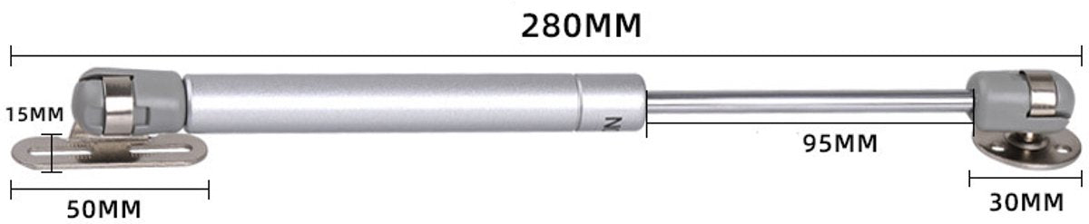 2 pieces - Gas Spring - Softclose Door Fitting - 120N - Zinc Alloy - Silver - Telescopic Cabinet Door Gas Spring - Hydraulic Support - Door Lift Damper for Cabinet Door or Flap - Image 4
