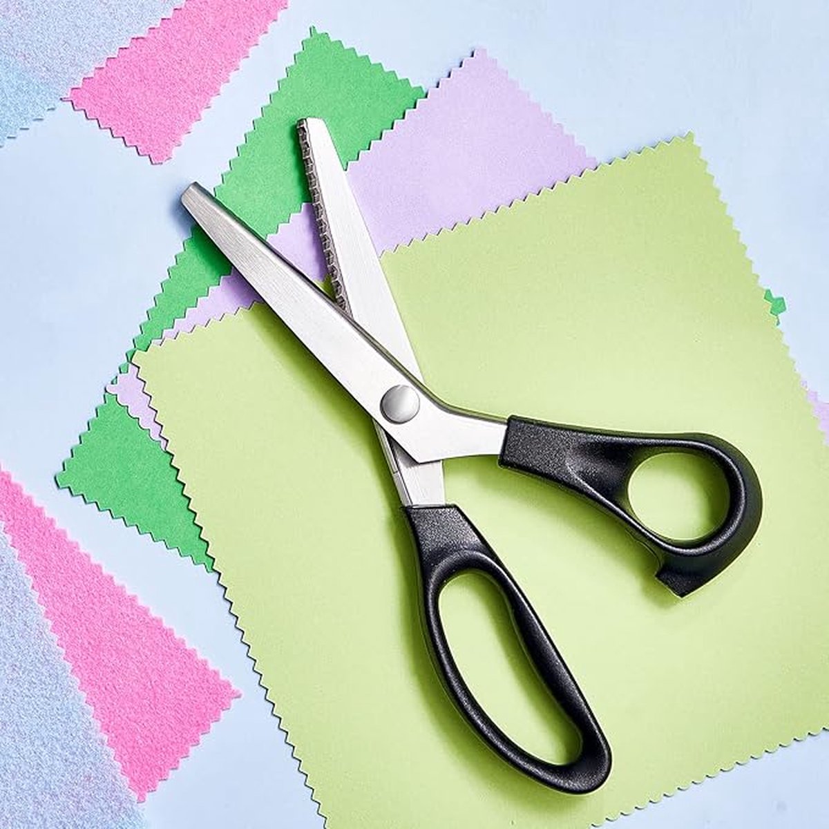 2 pieces - Pinking shears for fabric - Fabric scissors - Textile scissors - Fabric scissors - Dressmaking scissors - Suitable for fabric / denim / leather / Scissors - Black - 3mm / 5mm - Metal - Image 3