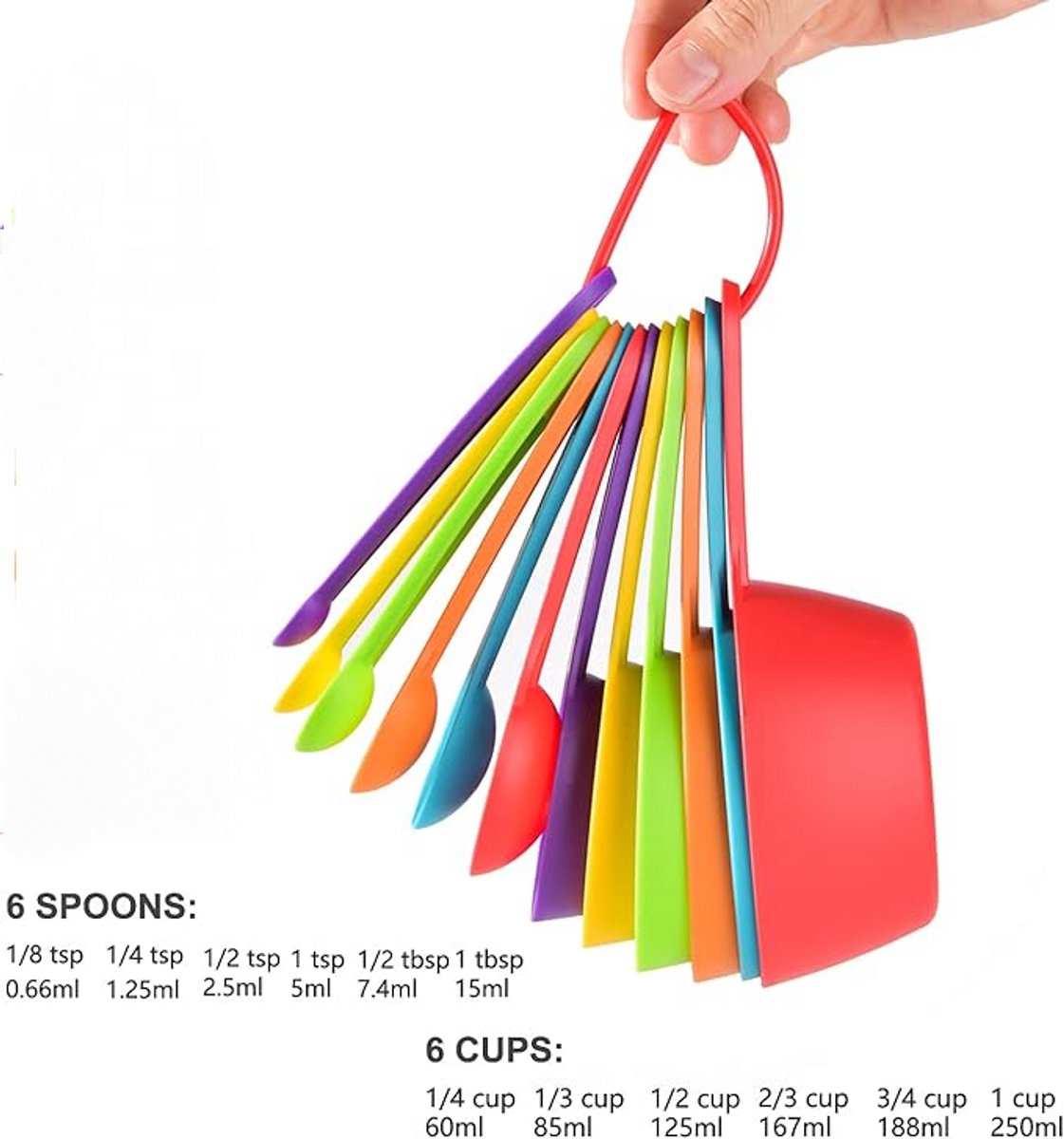 12-Piece Measuring Spoon Set - Measuring Spoons - Colorful - Measuring Cups - PP - Measuring Scoops & Cups - Kitchen Baking Utensils Coffee Spoon - Plastic Measuring Spoons and Cups - 20*9.5*8.5cm - Image 3