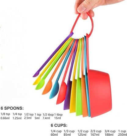 12-Piece Measuring Spoon Set - Measuring Spoons - Colorful - Measuring Cups - PP - Measuring Scoops & Cups - Kitchen Baking Utensils Coffee Spoon - Plastic Measuring Spoons and Cups - 20*9.5*8.5cm - Image 3