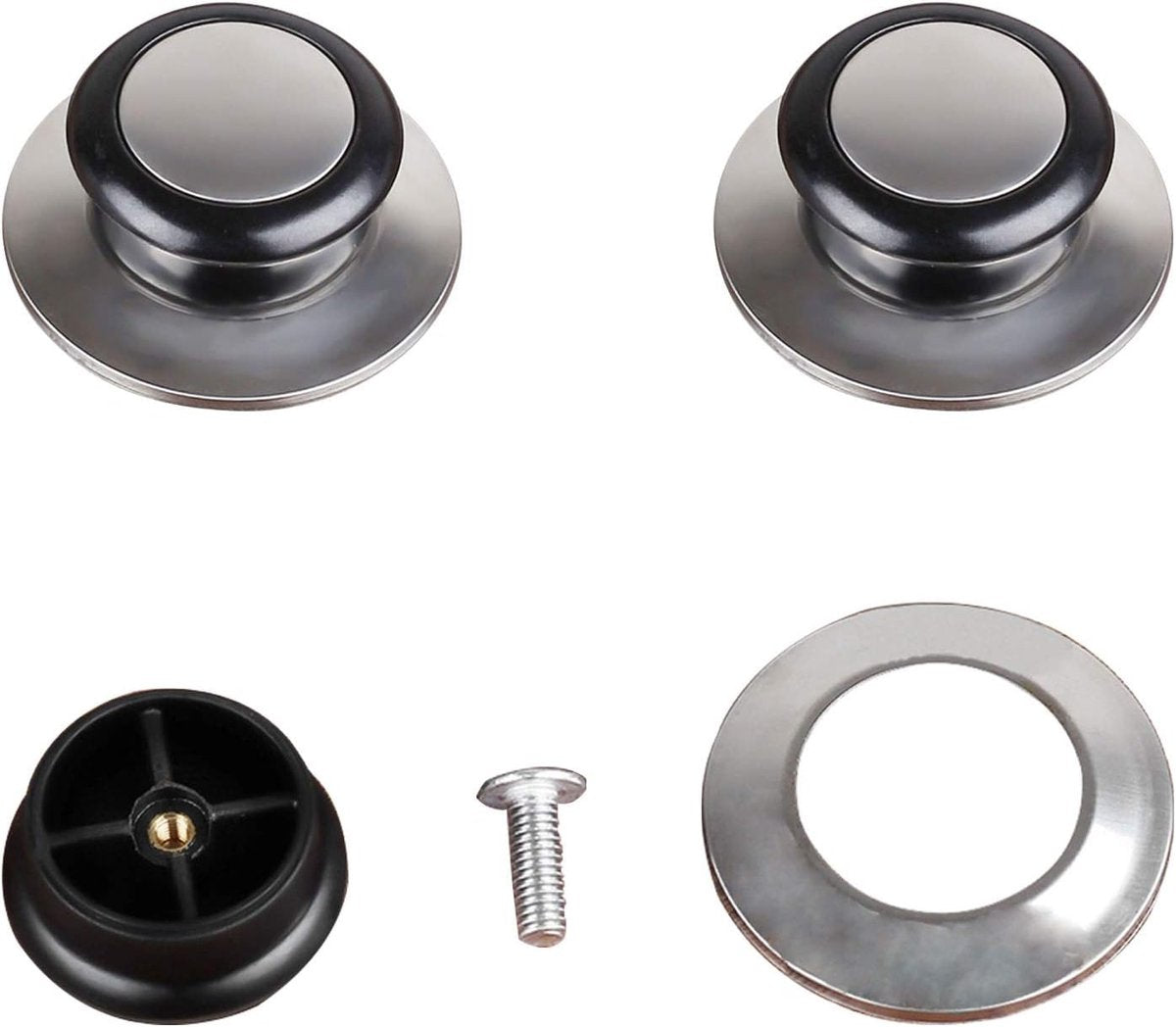 Pot Lid Knob - 5 Pieces - Lid Knob - 5-12mm Universal - Lid Handle - Kitchen Cookware Knob - For Replacing Pot Lids - 5.8*2.3cm - Silver and Black - Image 3