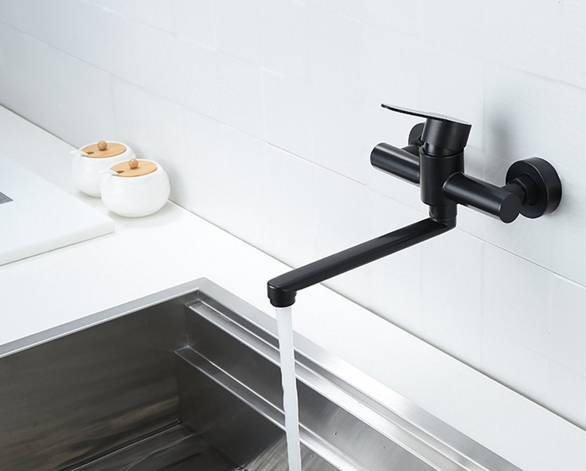 Bath faucet - Kitchen faucet - Washbasin faucet - Stainless steel - Black - 26*11 cm - Wall installation - Wall mounted - Swivel spout - Single lever - Image 4