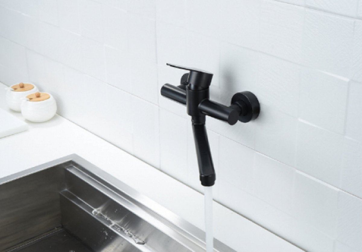 Bath faucet - Kitchen faucet - Washbasin faucet - Stainless steel - Black - 26*11 cm - Wall installation - Wall mounted - Swivel spout - Single lever - Image 5