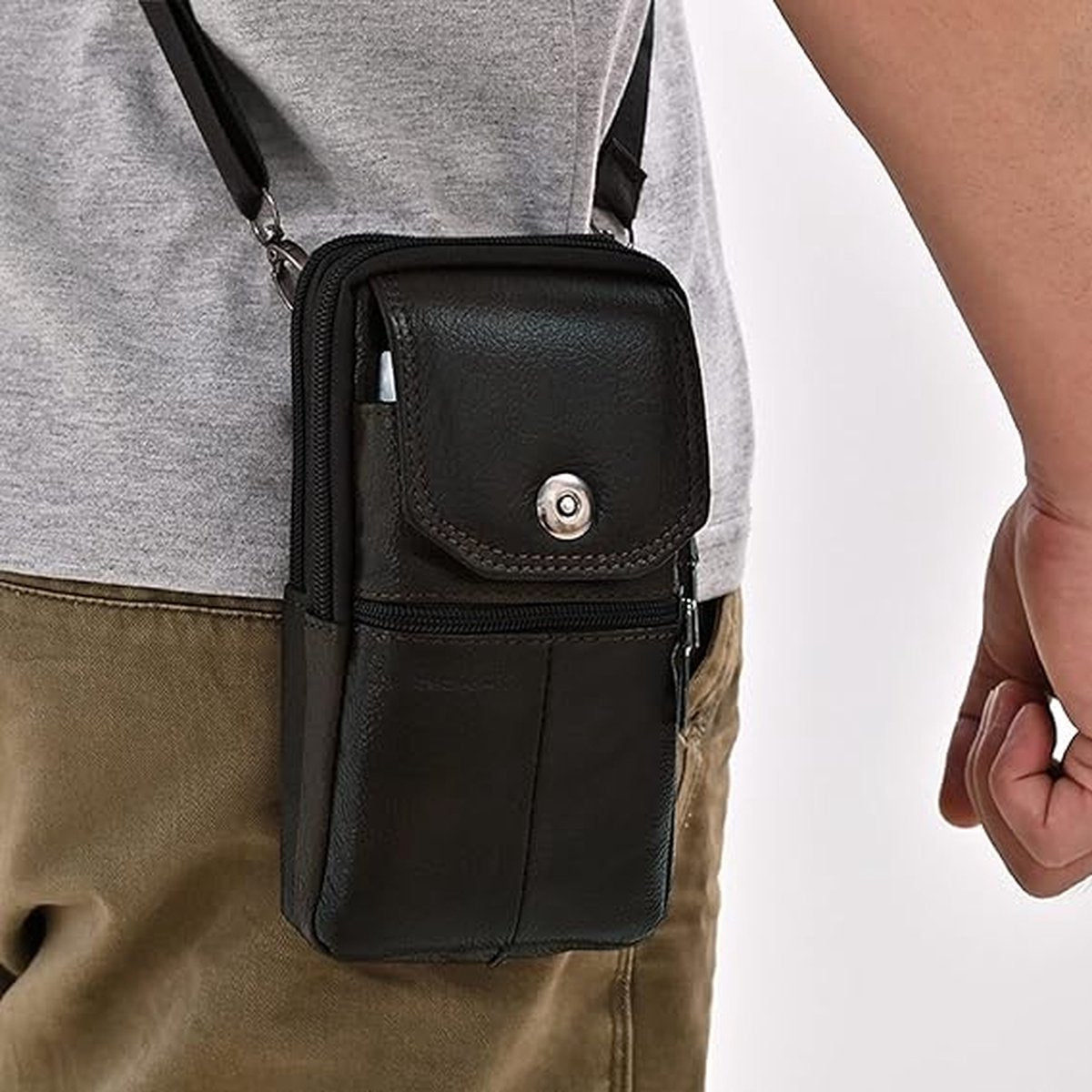 Belt Bag - with Shoulder Strap - Standing Belt Bag - Leather - Men - Belt Bag - Neck Bag - Belt Pouch - Men's Phone Bag - Men's Shoulder Bag - Gift - 19*10*4cm - Shoulder Bag - Wallet - Cell Phone Pouch - Bag - Image 7