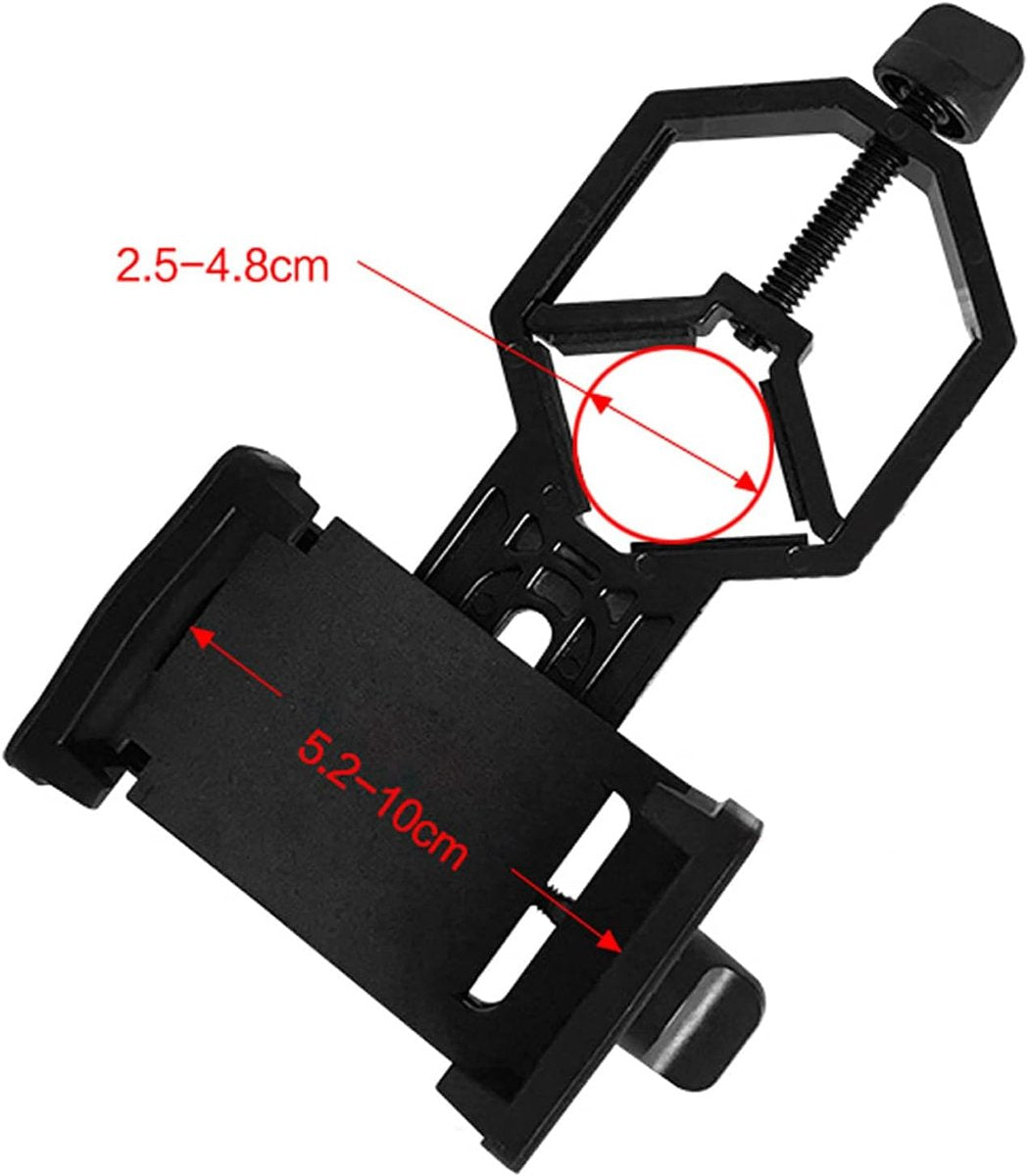 Universal Phone Holder for Telescope - For Eyepiece Diameter Ø 2.5 - 4.8cm - Mobile Phone Adapter Mount - Clip-on Design - For Spotter's Binoculars / Telescope - Adjustable - Black - ABS and Aluminum Alloy - Image 3