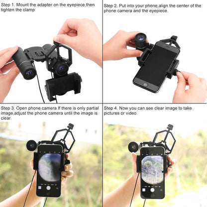 Universal Phone Holder for Telescope - For Eyepiece Diameter Ø 2.5 - 4.8cm - Mobile Phone Adapter Mount - Clip-on Design - For Spotter's Binoculars / Telescope - Adjustable - Black - ABS and Aluminum Alloy - Image 4