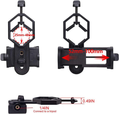 Universal Phone Holder for Telescope - For Eyepiece Diameter Ø 2.5 - 4.8cm - Mobile Phone Adapter Mount - Clip-on Design - For Spotter's Binoculars / Telescope - Adjustable - Black - ABS and Aluminum Alloy - Image 6