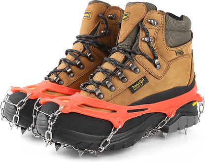 pair - Crampons - Crampons for mountain boots - Non-slip - with 8 steel teeth - Snow chain for shoes - for walking, fishing, climbing and hiking - Size 35-44 - TPE - orange - Image 3