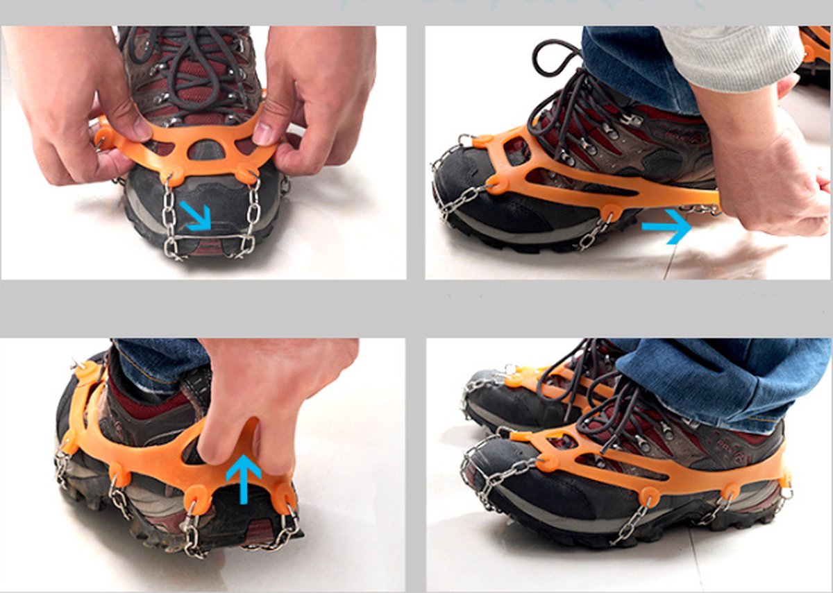pair - Crampons - Crampons for mountain boots - Non-slip - with 8 steel teeth - Snow chain for shoes - for walking, fishing, climbing and hiking - Size 35-44 - TPE - orange - Image 4
