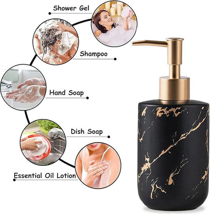 Soap dispensers - Soap dispensers - Freestanding soap dispenser - Kitchen - Bathroom - Toilet - 300 ml - Kitchen accessories - Freestanding and refillable - black and gold - Marbled matt - ceramic - 8*19cm - Image 2