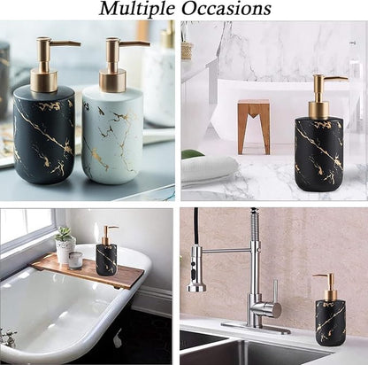 Soap dispensers - Soap dispensers - Freestanding soap dispenser - Kitchen - Bathroom - Toilet - 300 ml - Kitchen accessories - Freestanding and refillable - black and gold - Marbled matt - ceramic - 8*19cm - Image 3