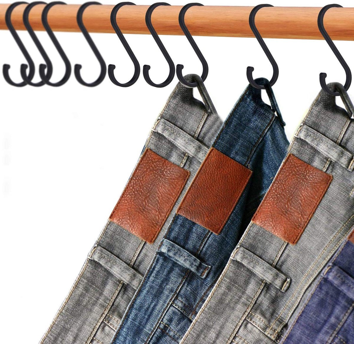 12 pieces - Hanging hooks - S hooks - 85mm - Metal - for hanging pots and pans, plants, coffee cups, clothes - black - for towels in the kitchen, bedroom, bathroom, office and garden - Image 4