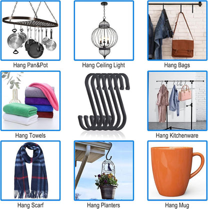 12 pieces - Hanging hooks - S hooks - 85mm - Metal - for hanging pots and pans, plants, coffee cups, clothes - black - for towels in the kitchen, bedroom, bathroom, office and garden - Image 6