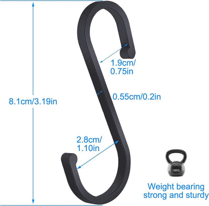 12 pieces - Hanging hooks - S hooks - 85mm - Metal - for hanging pots and pans, plants, coffee cups, clothes - black - for towels in the kitchen, bedroom, bathroom, office and garden - Image 7