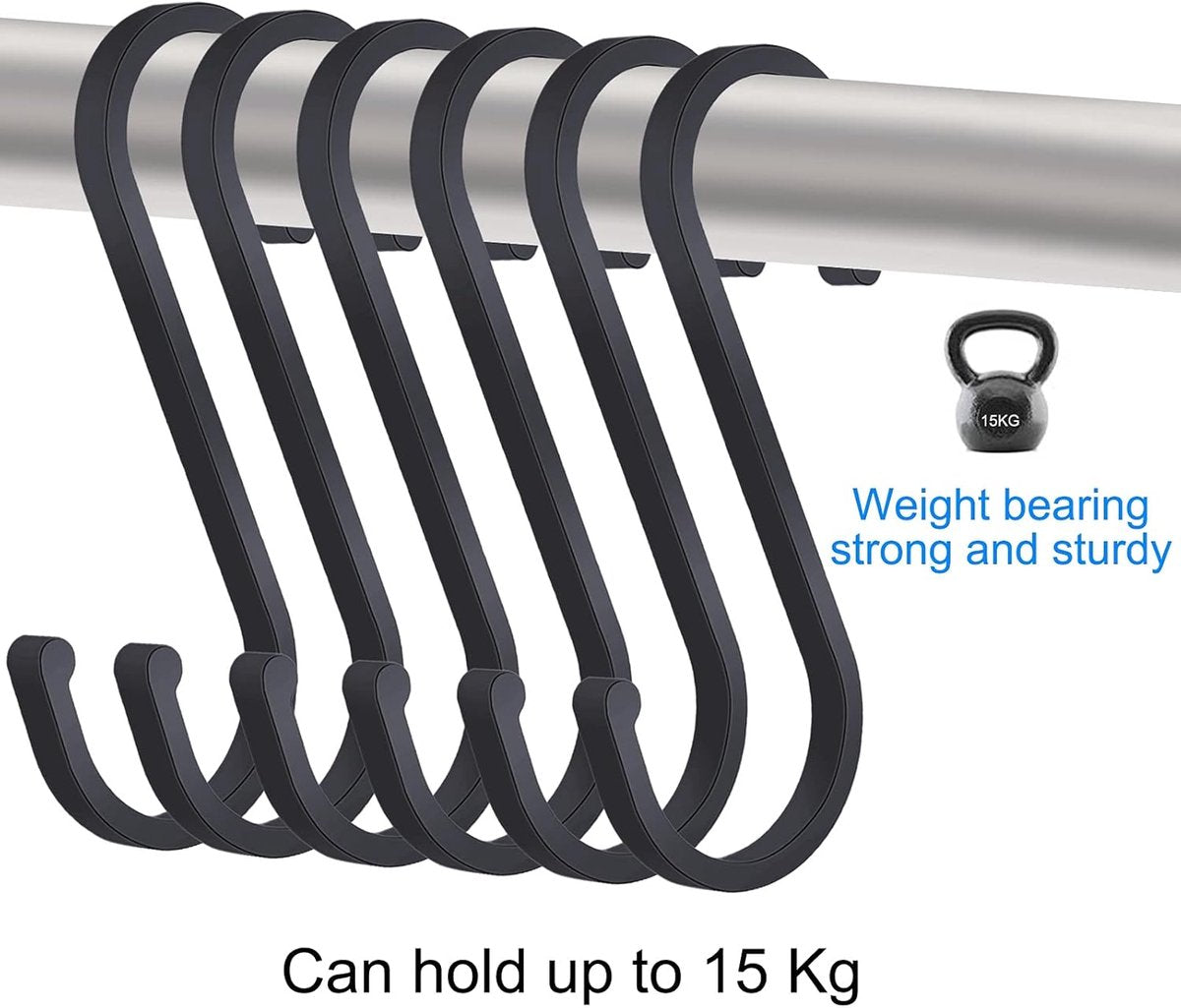 12 pieces - Hanging hooks - S hooks - 85mm - Metal - for hanging pots and pans, plants, coffee cups, clothes - black - for towels in the kitchen, bedroom, bathroom, office and garden - Image 9