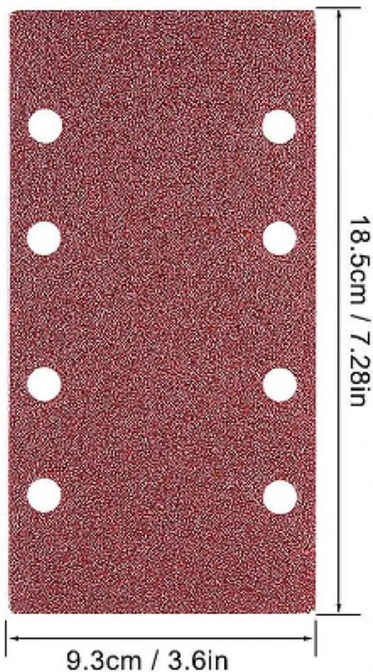 80 pieces - Sanding sheets - Sandpaper set - 40/60/80/120/180/240/320/400 grit - rectangular flocked sandpaper - 8 holes - red - 185*93mm - Image 2