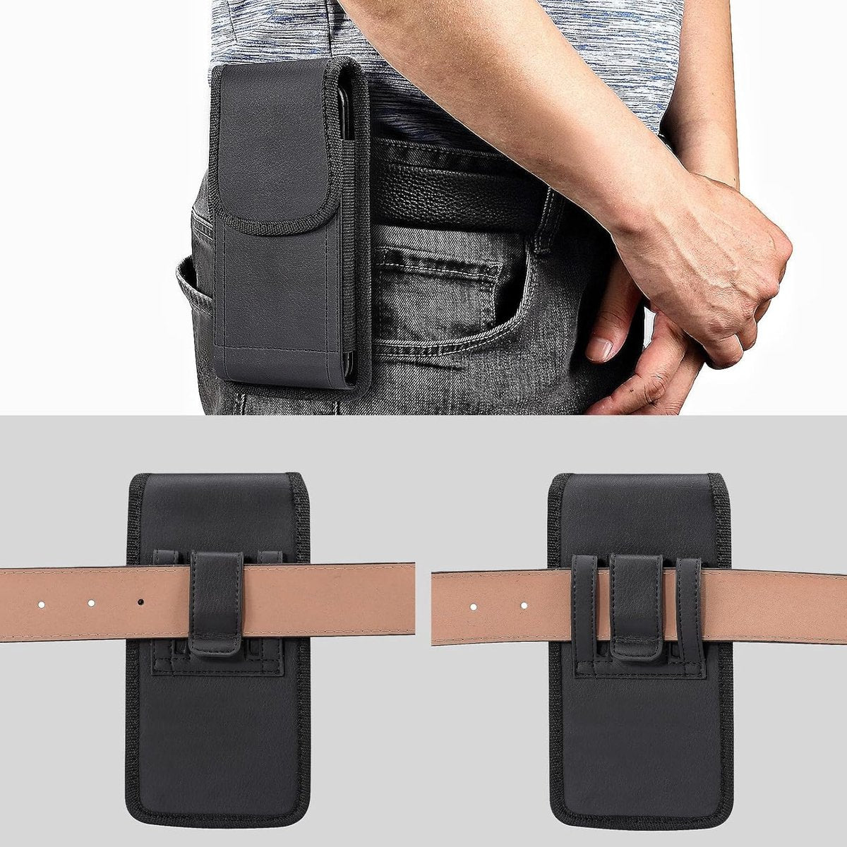 Phone Bag - Phone Holder Belt Men - Belt Clip - For Mobile Phones 6.2-6.5 Inches - Waist Bag - Outdoor Belt Bag - Survival Bag - Black - Image 2