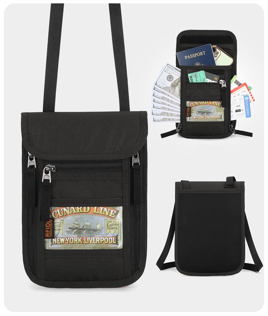 Neck pouch - Anti-skimming RFID Signal Blocking - Travel wallet - Passport pouch - For women and men - Water-repellent - Travel wallet - Neck pouch for travel and holidays - Black - Image 2