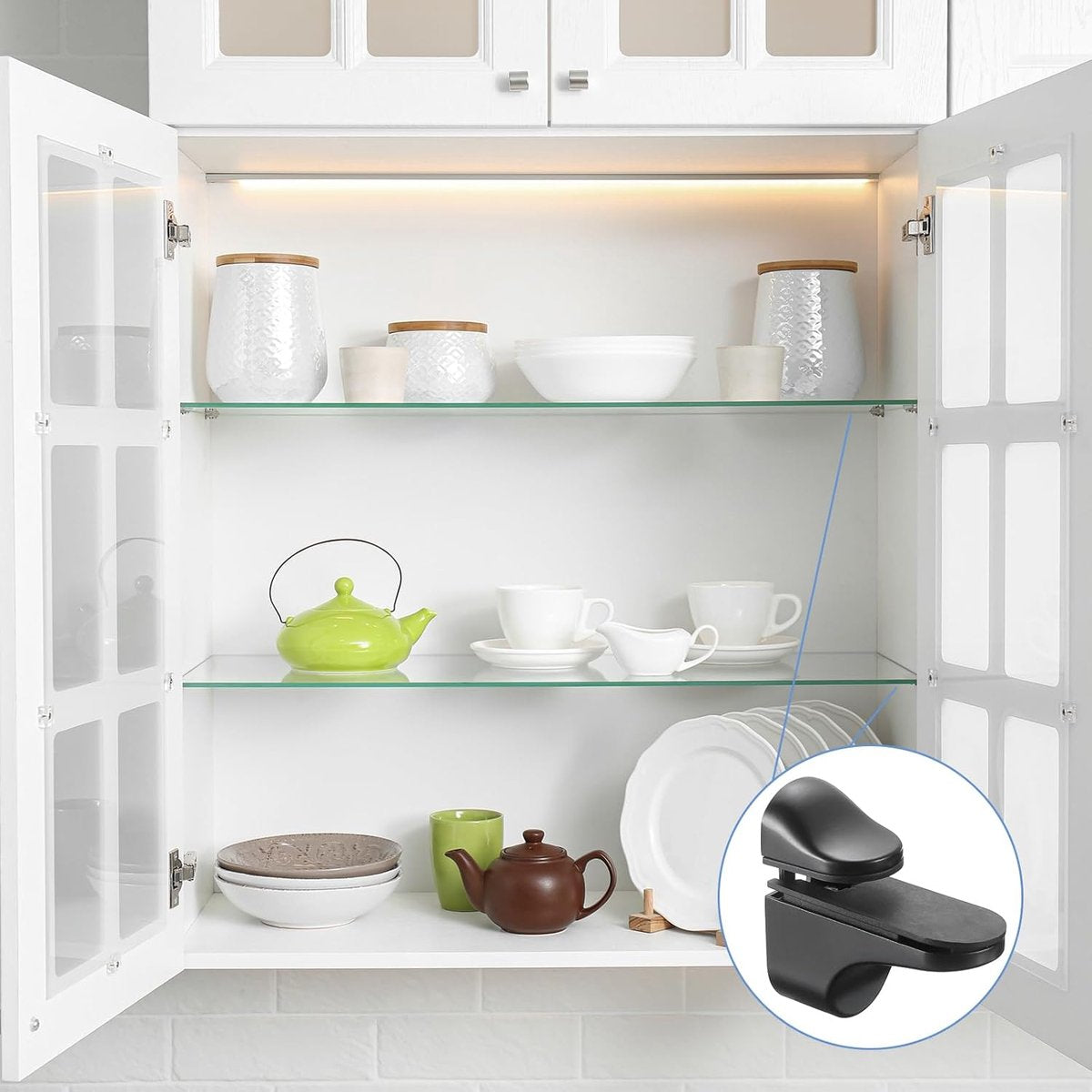Glass Clamp - 4 Pieces - Glass Shelf Brackets - Zinc Alloy - Glass Shelf Brackets - Adjustable - Duckbill Glass Clamp - Glass Shelf Support Bracket - Clamp Holder Wall Mount - For 3mm-18mm Thick Glass and Wood Shelves - 5.6cm - Black - Image 3