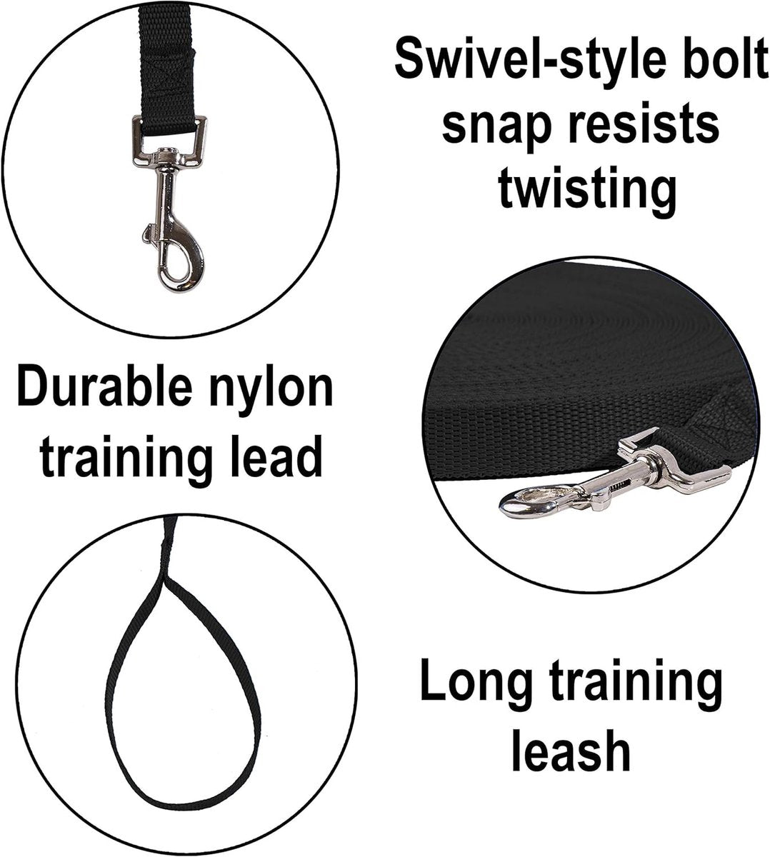Dog Leash - 20 Meter - Training Leash - Tow Leash - Tracking Leash - Types of Dog Leashes - 2cm - Black - for Training, Walking and Recall - for Puppies, Small and Medium Dogs - Polypropylene - Image 2