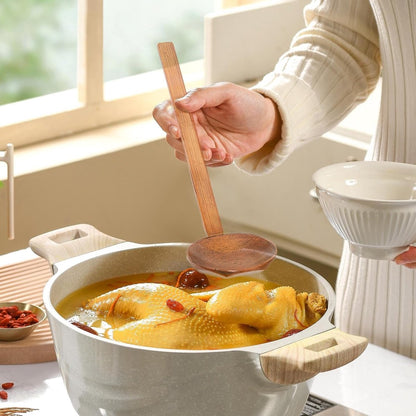 Soup Spoon - 4 Pieces - Stirring Spoon - Wood - With Long Handle - Ladle - Cooking Spoon - Serving Spoon - Bouillon Spoons - Kitchen Accessories - Cooking Utensils - For Soups, Ramen and Hotpot - Suitable for Restaurants and Homes - 22×7cm - Brown - Image 4