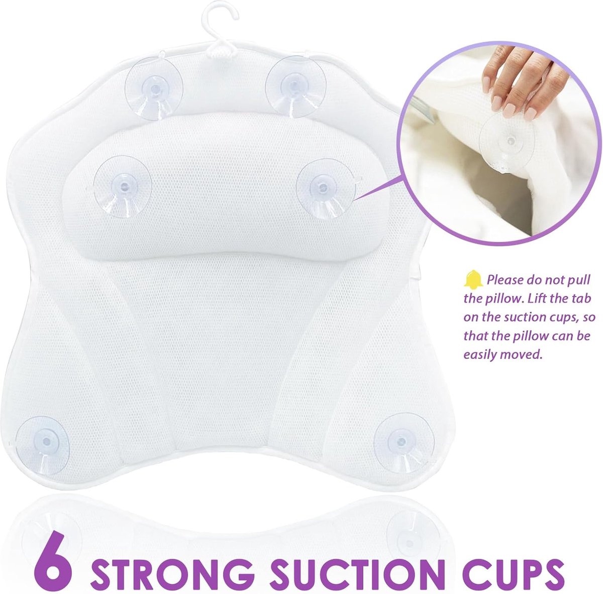 Bath Pillow - Spa Bath Pillow - Neck Pillow - Bath Pillow for the Bath - Headrest - Spa Pillow - White - with Anti-Slip Suction Cups - 42x44cm - for the Bath and Jacuzzi - Bath Accessories - Image 4