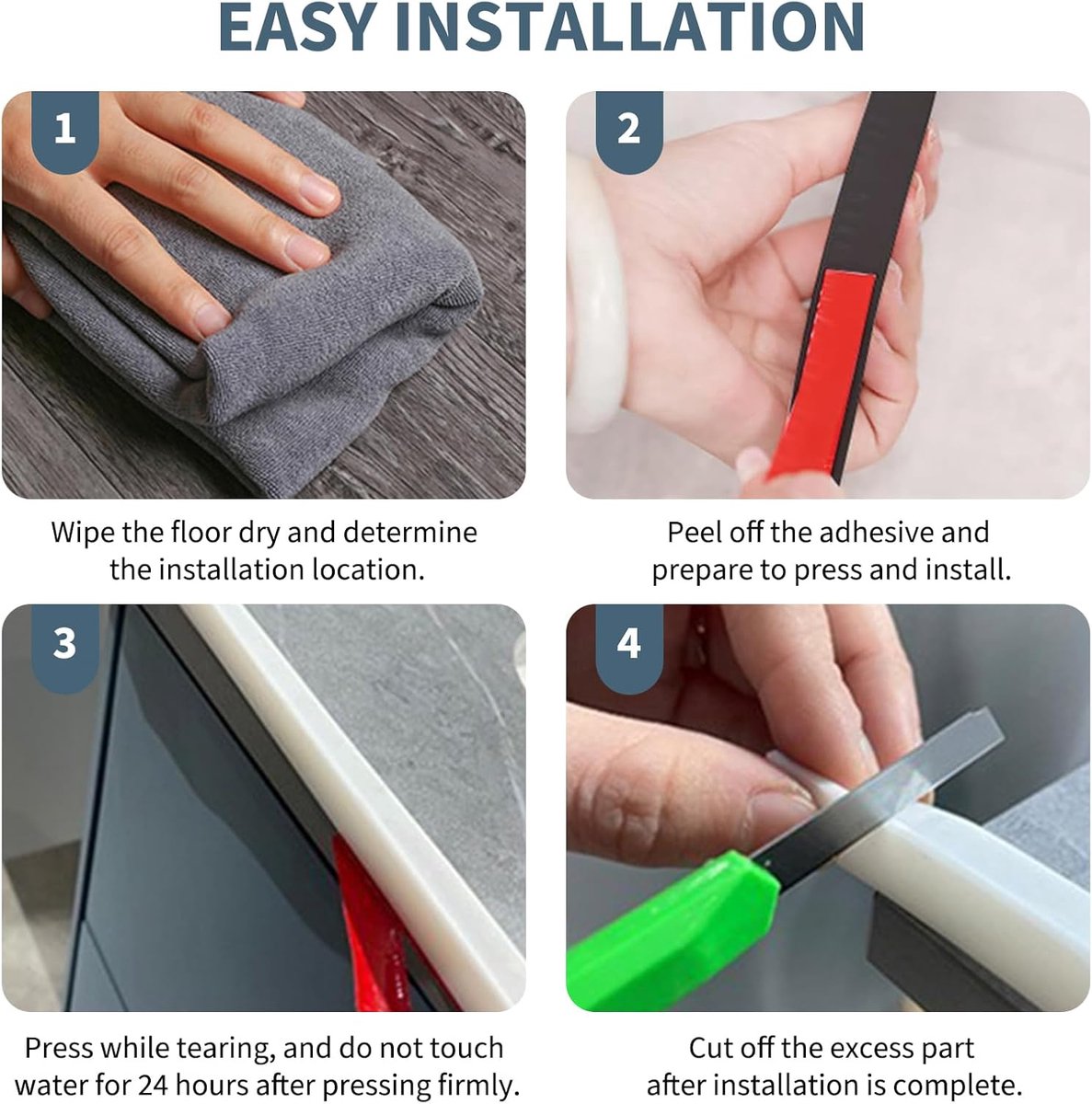 Shower thresholds - 2 meters - Anti-water strip - Foldable shower water dam - dry and wet separation - black - Sanitary Water Stopper - TPE - shower threshold water stop barrier and retention system and keeps water within the threshold - Image 5