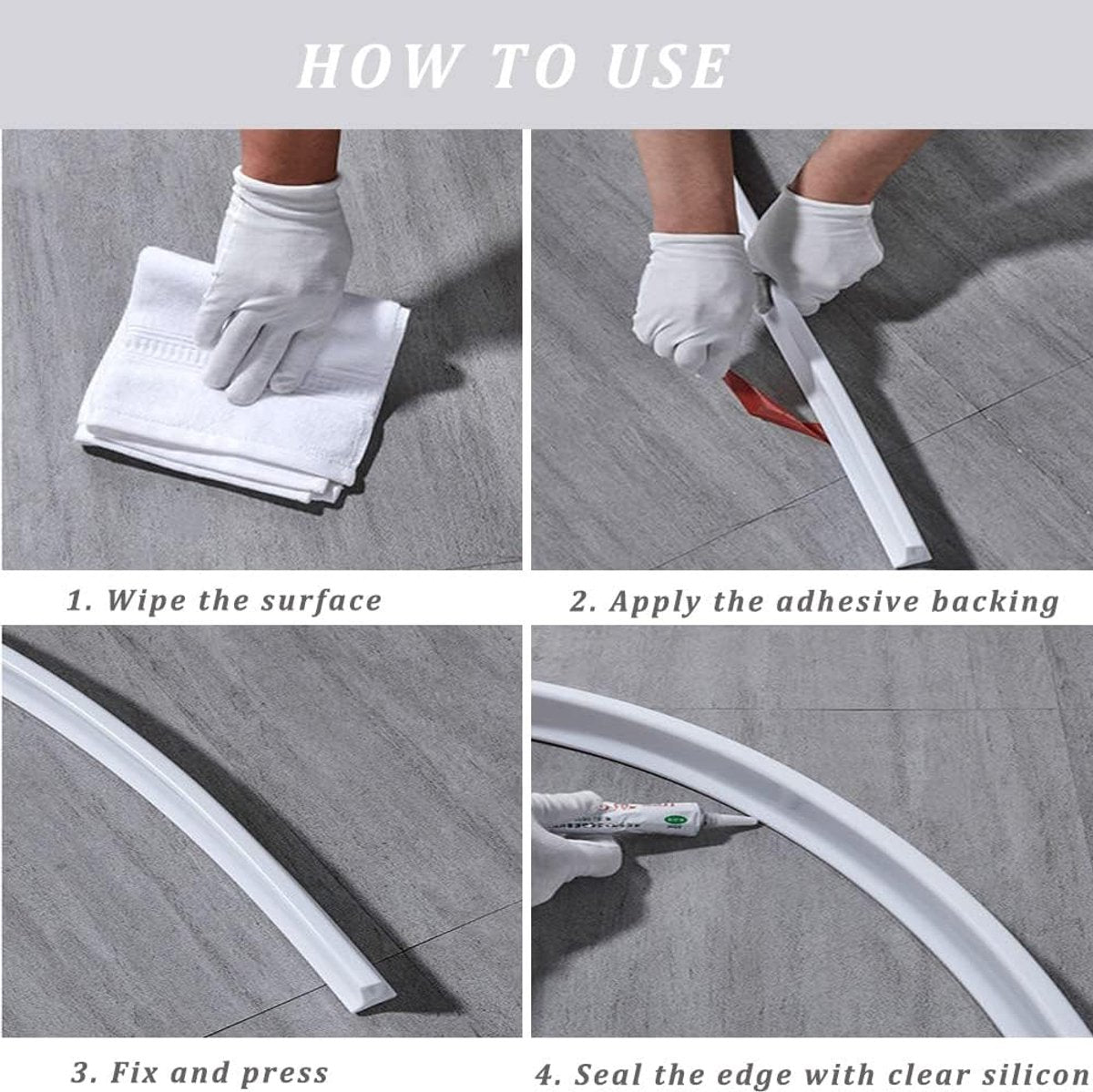 Shower Water Stopper - 1 m - T-type Shower Strip - Water Stopper - Self-Adhesive Sealant Edge - Sanitary Water Stopper - for kitchen and bathroom, shower screen, shower threshold, bathtub water dam, countertop edge trim - Image 2
