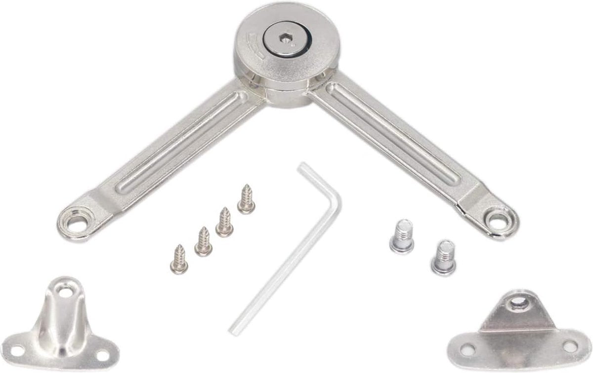 Flap hinge - 2 pieces - Stop hinge - Furniture hinge - Cabinet hinge - Overlay hinge - Flap supports - Lid support hinge - Zinc alloy - Silver - Nickel plated - With screws and Allen key - for kitchen, cabinet lift door - Image 3