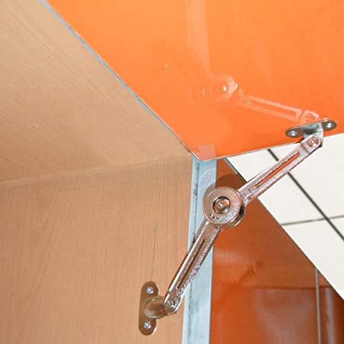 Flap hinge - 2 pieces - Stop hinge - Furniture hinge - Cabinet hinge - Overlay hinge - Flap supports - Lid support hinge - Zinc alloy - Silver - Nickel plated - With screws and Allen key - for kitchen, cabinet lift door - Image 4