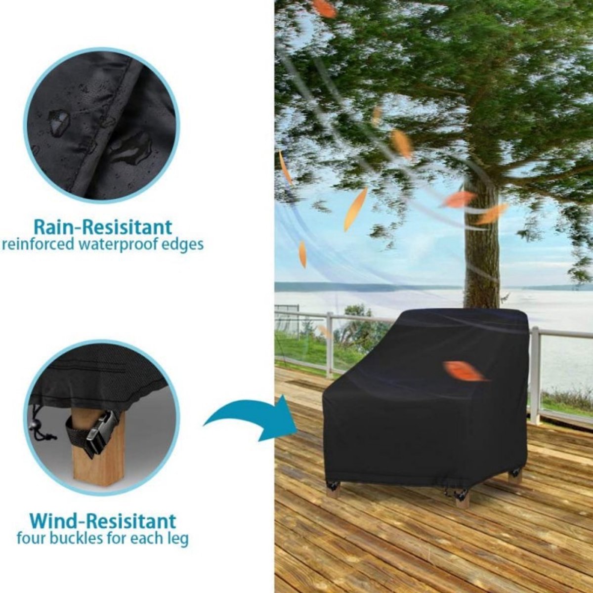 Waterproof Chair Cover - Set of 2 - Garden Chair Cover - Protective Cover for Garden Furniture - Garden Furniture Cover - Garden Chair Cover - 96 x 79 x 74 cm - For Outdoor Use in the Garden, Balcony or Terrace - Black - 210D Oxford Cloth - Waterproof - D - Image 3