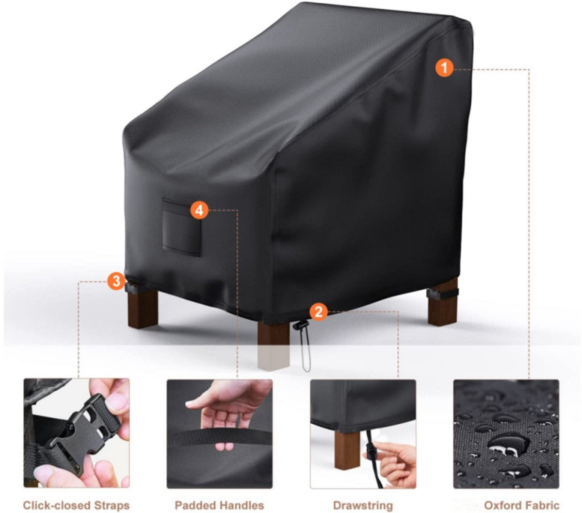 Waterproof Chair Cover - Set of 2 - Garden Chair Cover - Protective Cover for Garden Furniture - Garden Furniture Cover - Garden Chair Cover - 96 x 79 x 74 cm - For Outdoor Use in the Garden, Balcony or Terrace - Black - 210D Oxford Cloth - Waterproof - D - Image 5