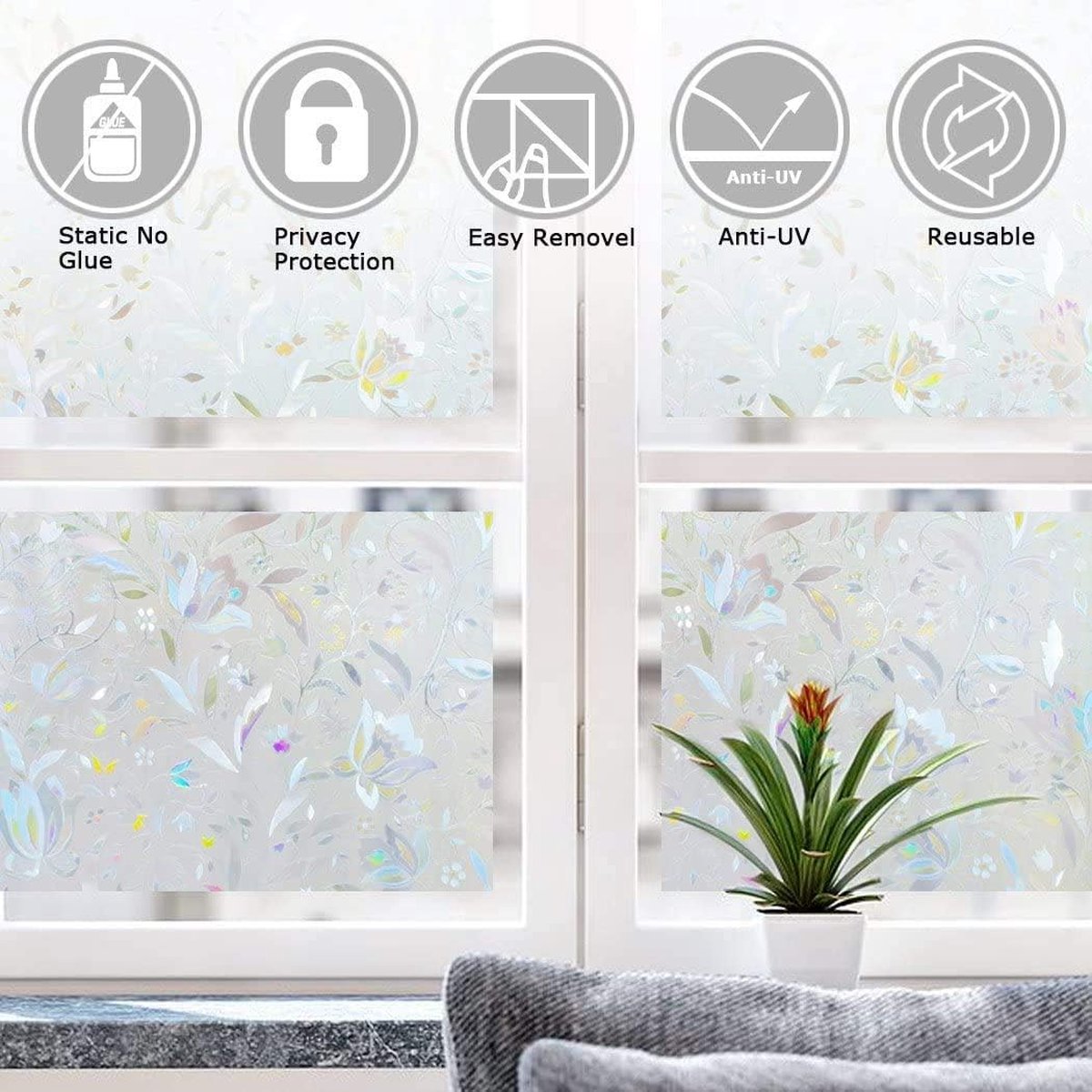 Window film - decorative window film - window sticker - 45x300 cm - Static - 3D orchid - anti-UV - Anti-peep - Translucent - Adhesive film without glue for windows and bathroom - Image 3