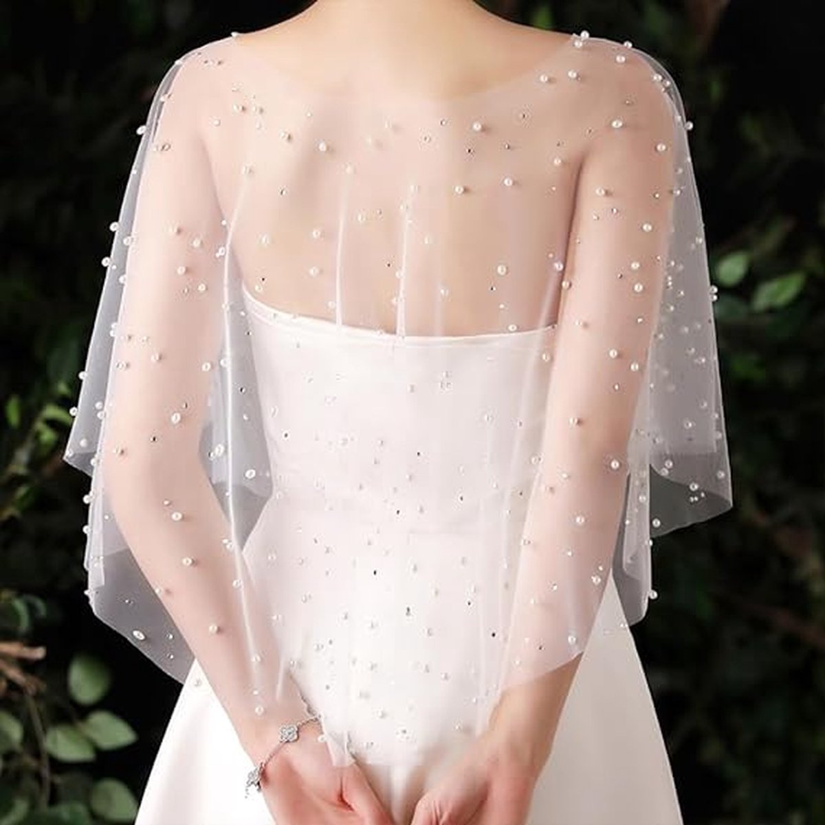 Poncho - Cape - Stole - Shawl - Artificial Pearl Capelet - Chiffon - Wedding - Party - Bride - Gala - Evening Dress - for Shoulder width less than 45 cm - Image 2