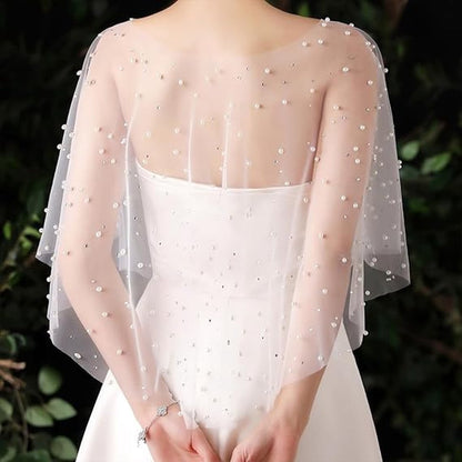 Poncho - Cape - Stole - Shawl - Artificial Pearl Capelet - Chiffon - Wedding - Party - Bride - Gala - Evening Dress - for Shoulder width less than 45 cm - Image 2