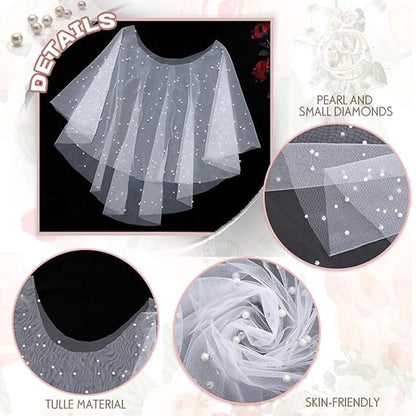 Poncho - Cape - Stole - Shawl - Artificial Pearl Capelet - Chiffon - Wedding - Party - Bride - Gala - Evening Dress - for Shoulder width less than 45 cm - Image 4