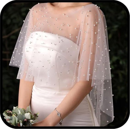 Poncho - Cape - Stole - Shawl - Artificial Pearl Capelet - Chiffon - Wedding - Party - Bride - Gala - Evening Dress - for Shoulder width less than 45 cm - Image 5