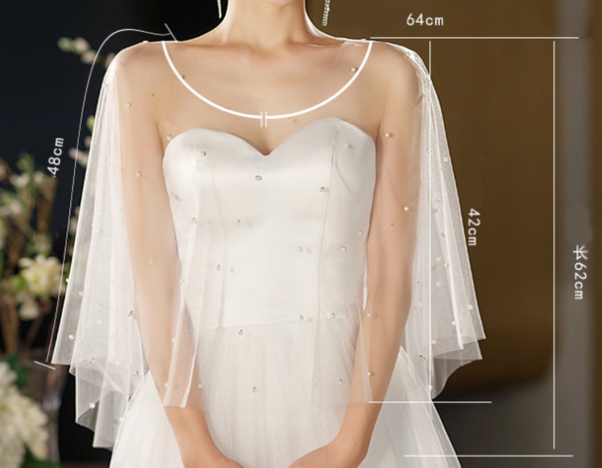 Poncho - Cape - Stole - Shawl - Artificial Pearl Capelet - Chiffon - Wedding - Party - Bride - Gala - Evening Dress - for Shoulder width less than 45 cm - Image 6
