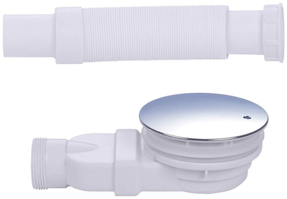 Shower tray siphon - Shower tray drains - Flat shower tray - Extra flat shower tray siphon - Drain set - Shower tray siphon - Shower tray siphon flat - For flat shower trays - Silver and white - Plastic - Image 2