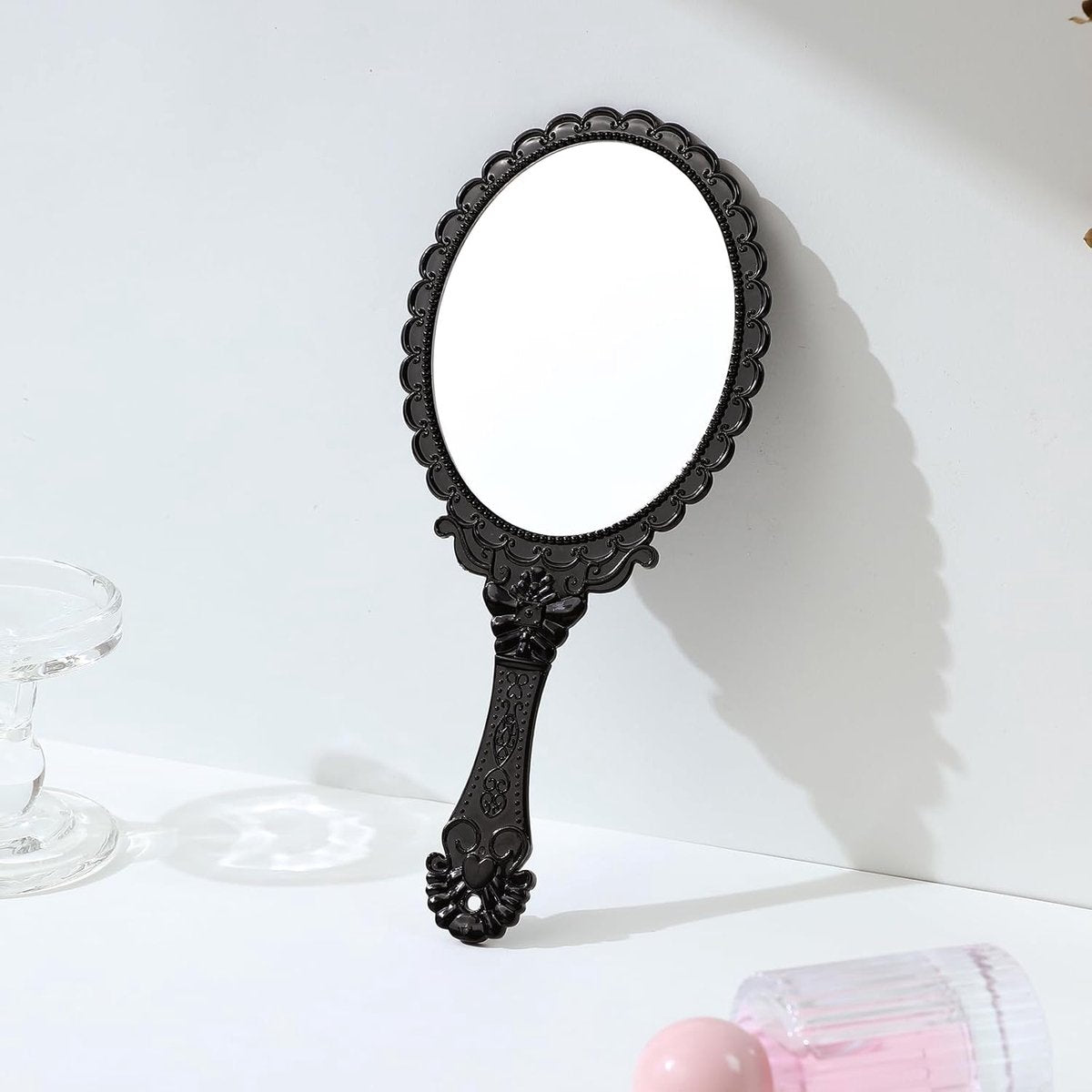 Hand Mirror with Handle - Make-up Mirror - Make-up Mirror - Oval Mirror - Travel Mirror - 12 x 10 cm Mirror Surface - Shaving Mirror - Hairdressing Mirror - Black - Plastic Handle - Image 5