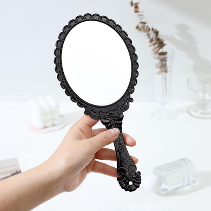 Hand Mirror with Handle - Make-up Mirror - Make-up Mirror - Oval Mirror - Travel Mirror - 12 x 10 cm Mirror Surface - Shaving Mirror - Hairdressing Mirror - Black - Plastic Handle - Image 6