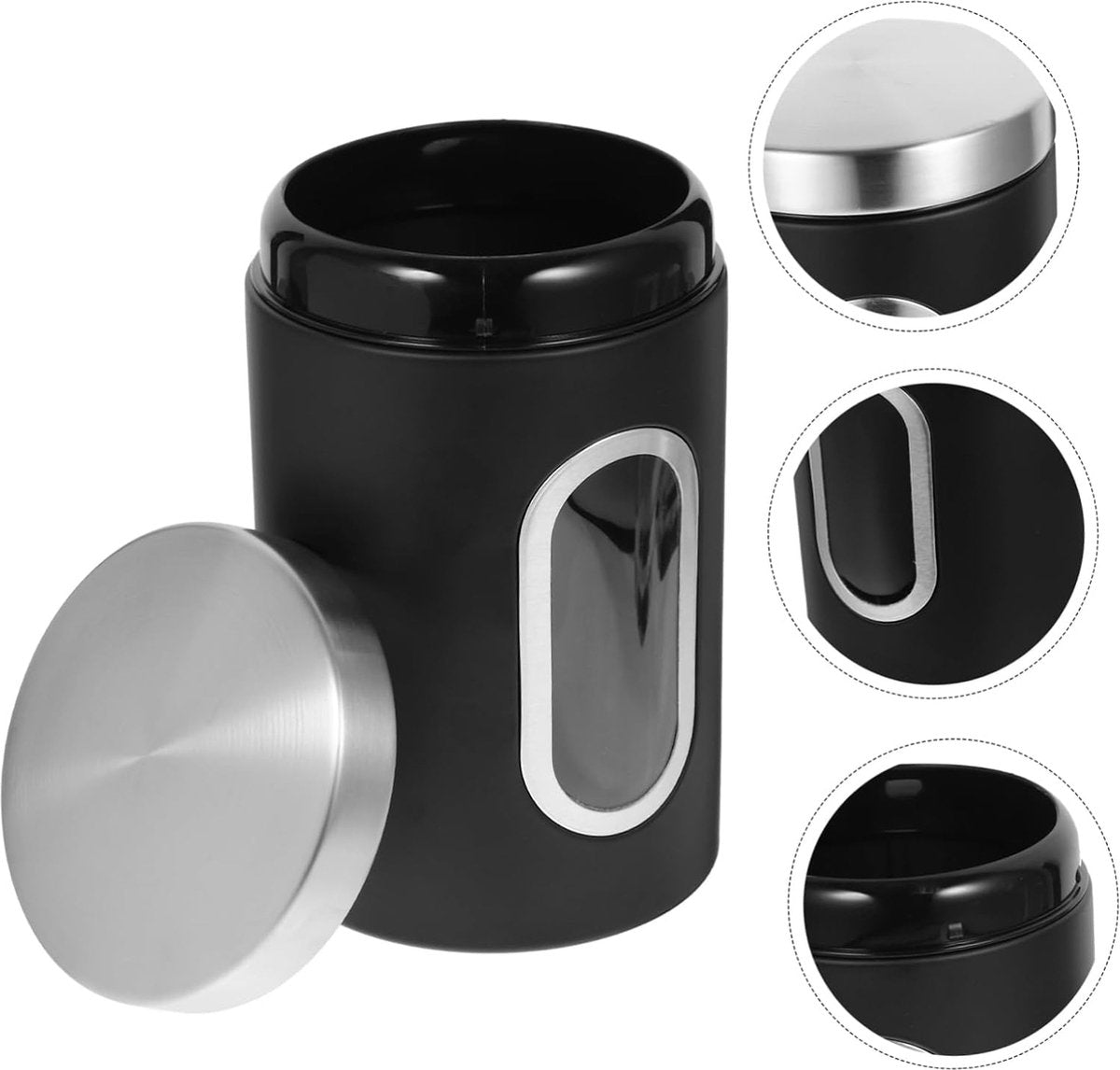 pieces - Coffee Storage Can - Coffee Tin - Coffee Cans - Storage Jar - Storage Jar - Airtight - Stainless Steel - 11*17.5cm - Black - With Viewing Window - Storage Tin for Coffee, Coffee Beans, Tea, Sugar, etc. - Image 2